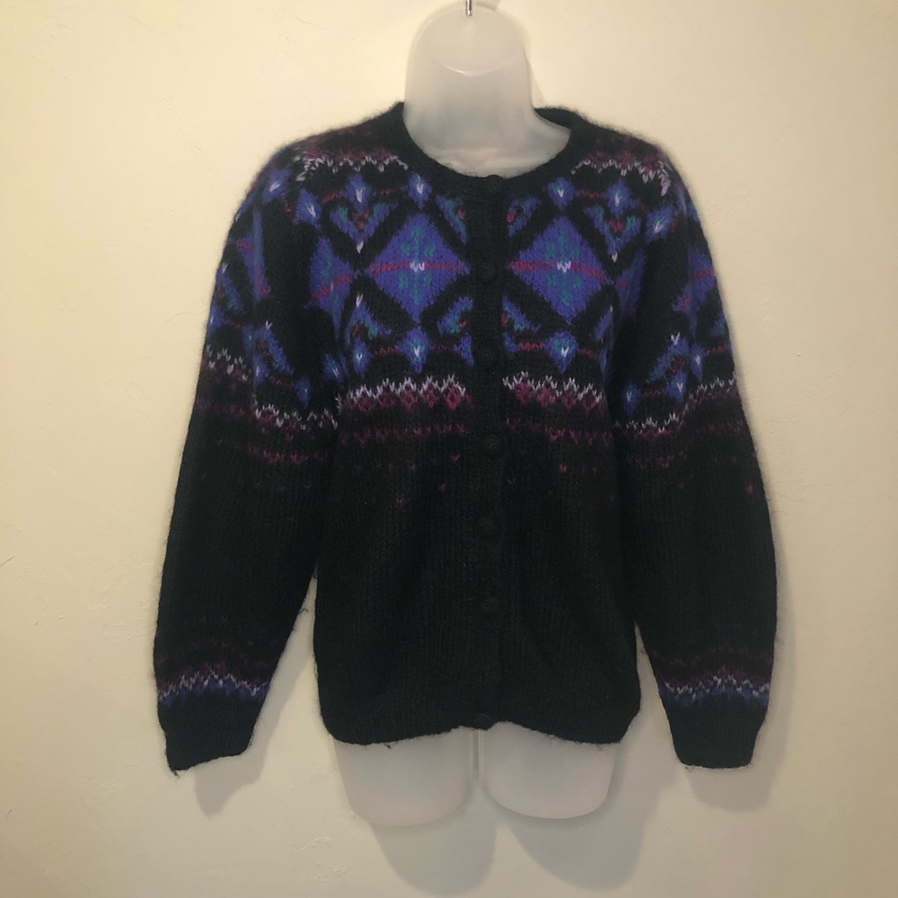 Vintage L.L. Bean Mohair Wool Nordic Pattern Button Up Sweater Size Medium